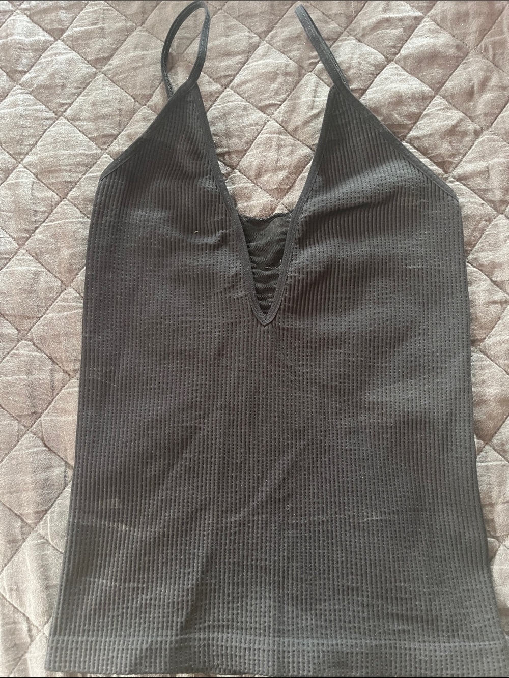Free People Black Ribbed V-Neck Tank Top